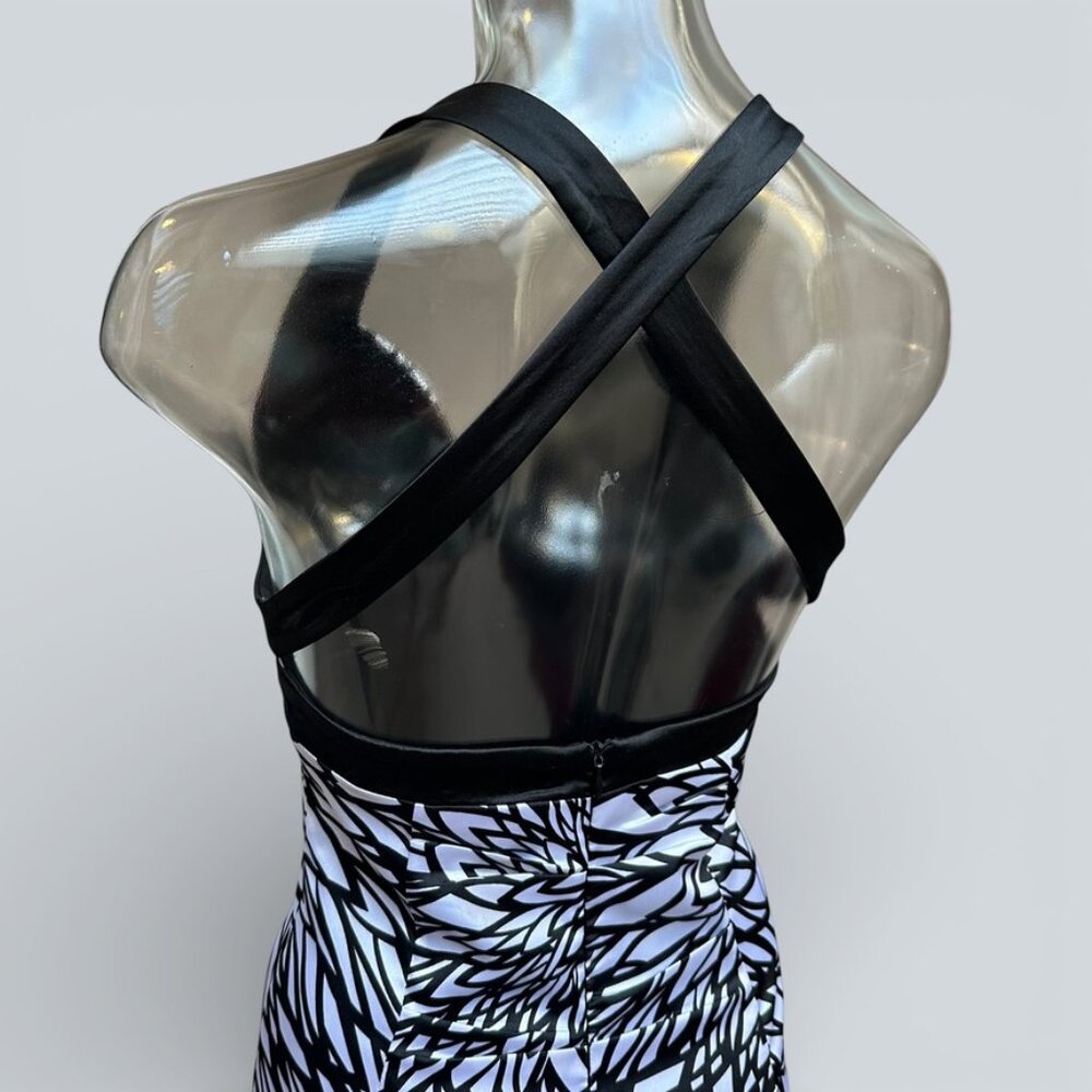 MORGAN & CO Company Black White Criss Cross Back Formal Dress Gown XS Prom - Picture 4 of 8